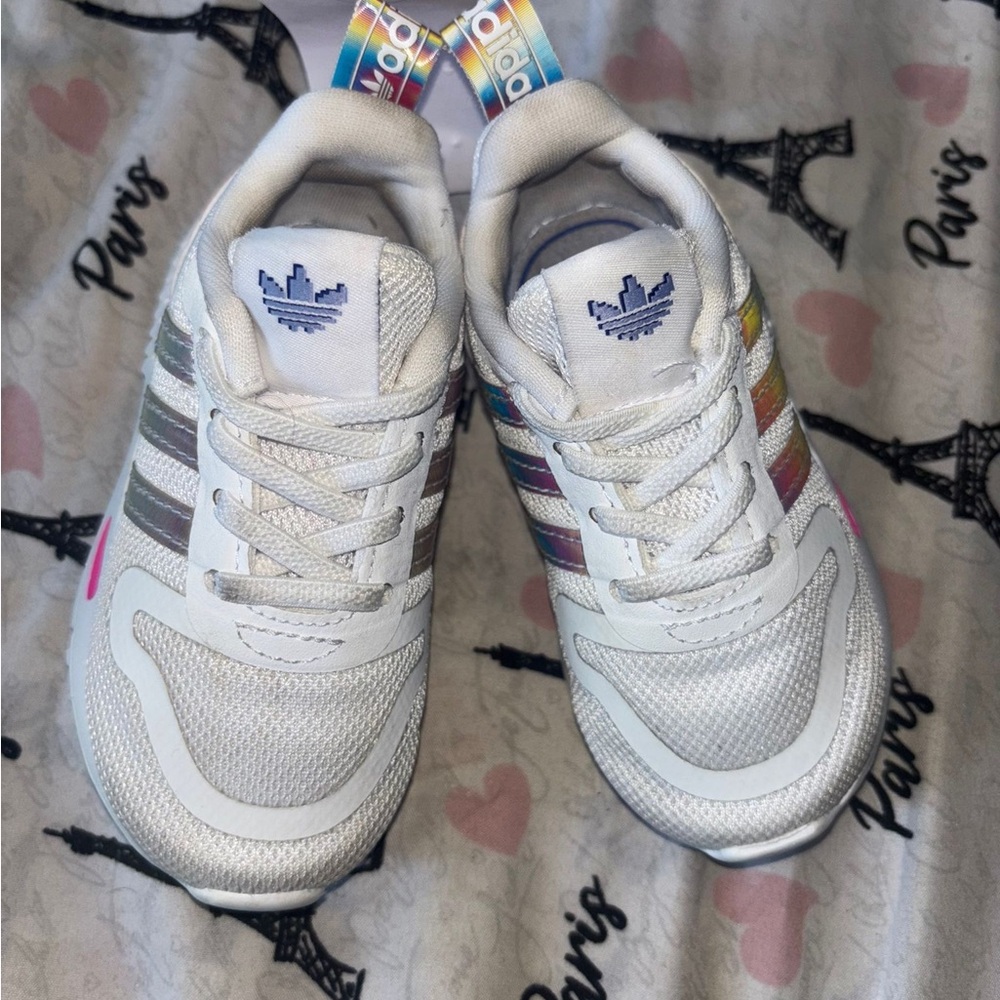 Adidas Kids' White Sneakers with Rainbow Stripes